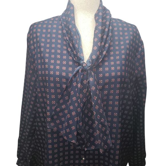 Vintage 60s Ship'n Shore Nautical Blouse Size L Blue Red Bow Collar Retro Mod - Picture 5 of 10